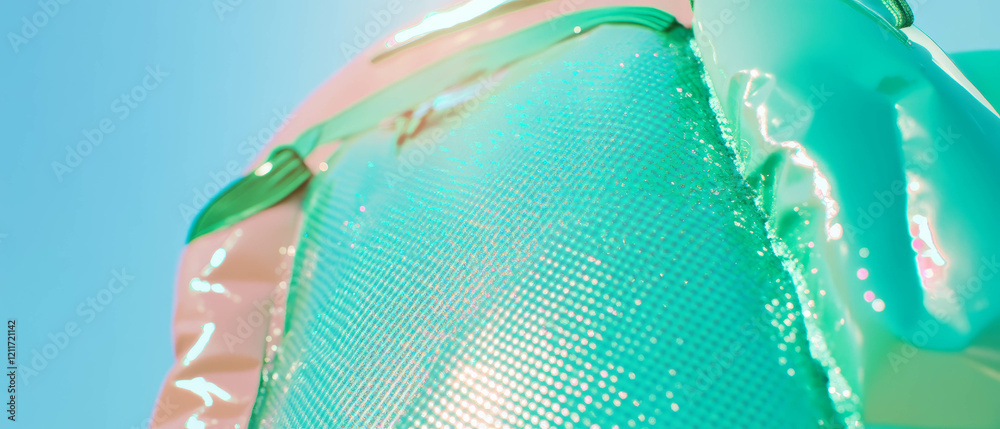 Poster unique inflatable backpacks featuring smooth surfaces and abstract glittery designs