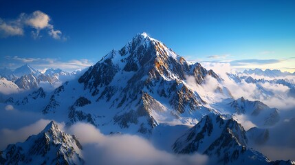 Majestic Snow-Capped Mountain Peak Under Clear Blue Sky
