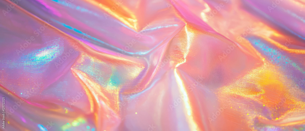 Poster Shimmering iridescent plastic texture with abstract shapes and translucent colors