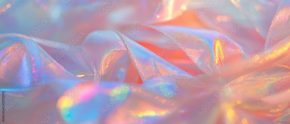 Poster shimmering iridescent ribbons with shifting colors creating a stunning visual effect