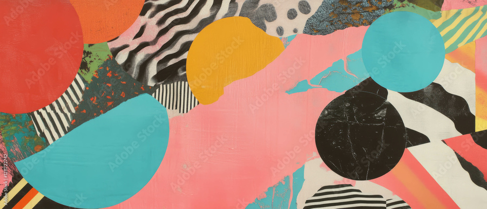 Poster Exploring vibrant textures of overlapping shapes and contrasting colors in artistic design