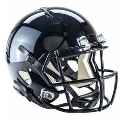 Naklejka premium Studio shot of a black football helmet, highlighting its protective design and glossy finish