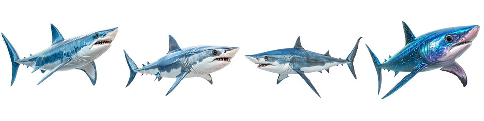 Fototapeta premium Marine animals fish species clip art collection. Highly detailed image of a fast marine predator, the mako shark.