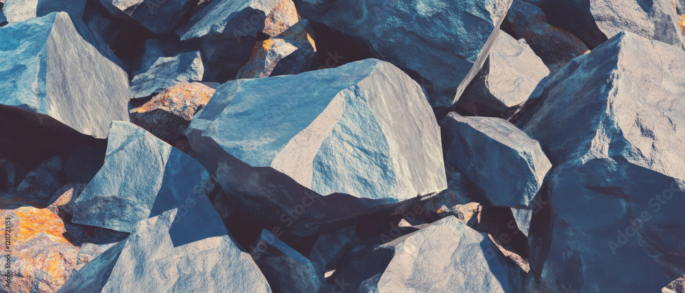 Poster exploration of jagged rocks with sharp edges and irregular shapes in a natural landscape