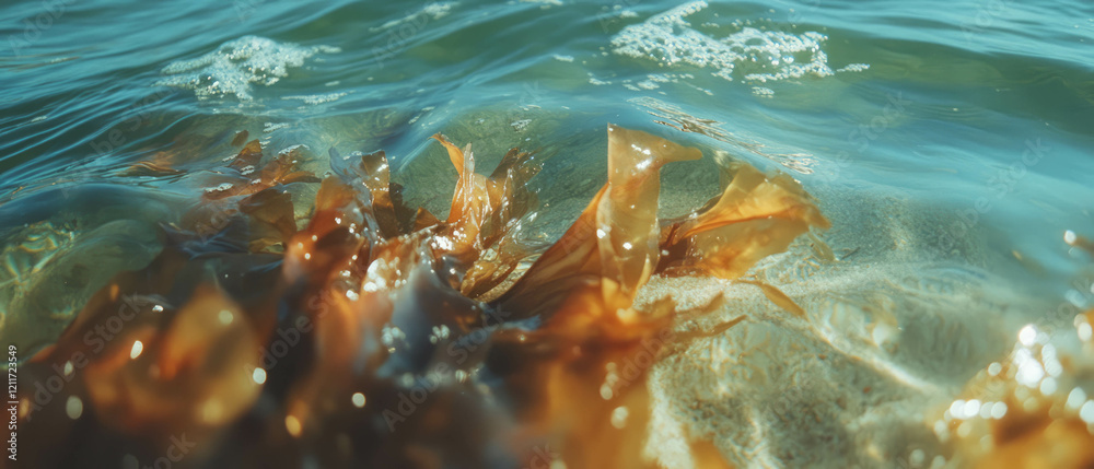 Poster Exploring the intricate texture and movement of kelp seaweed in coastal waters