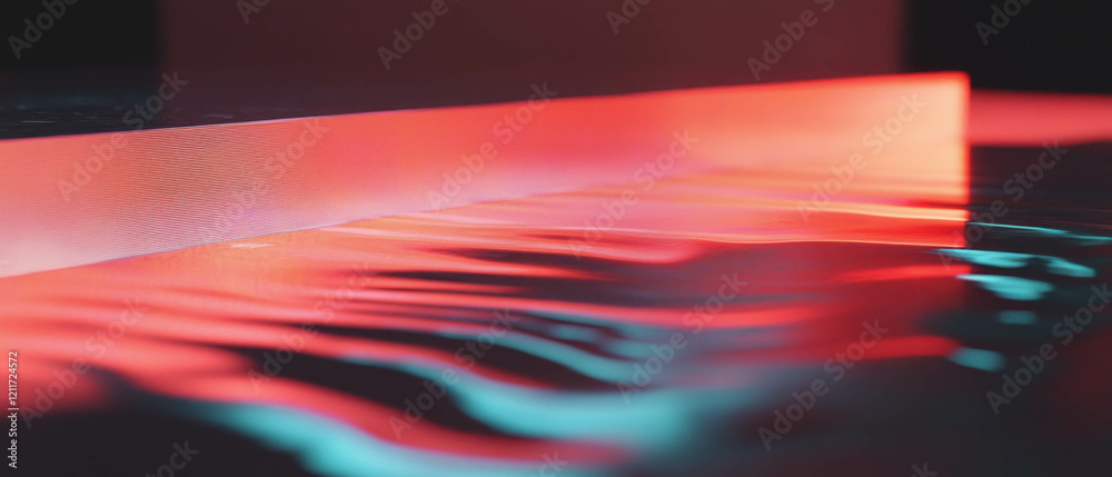 Poster laser-cut aluminum surface illuminated by neon lines creates a striking visual effect