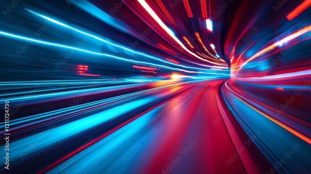 Poster A captivating display of abstract blue lights sweeps across the canvas, creating a sense of movement and depth. This vibrant composition energizes any virtual space