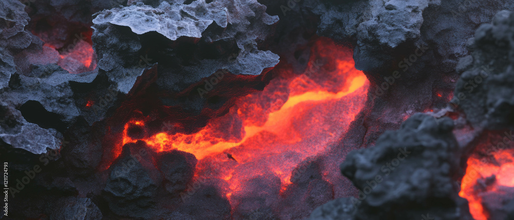 Poster Exploring the intricate textures of lava rock with its jagged edges and glowing core