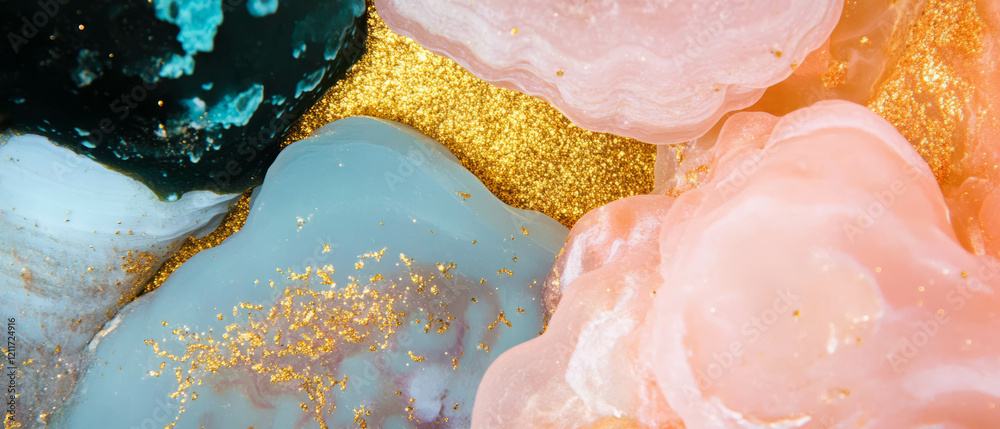 Poster bold lichen textures with colorful hues and golden glitters create stunning visual contrast