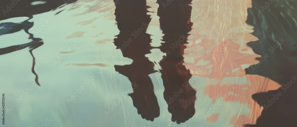 Aufkleber exploring the interplay of light and shadow reflections on water in serene surroundings
