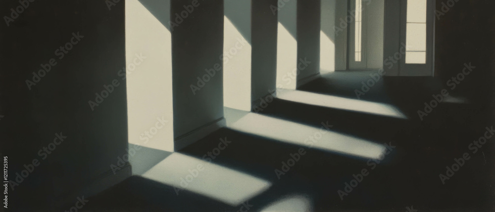 Aufkleber Exploring light and shadow textures in architectural space with depth contrast