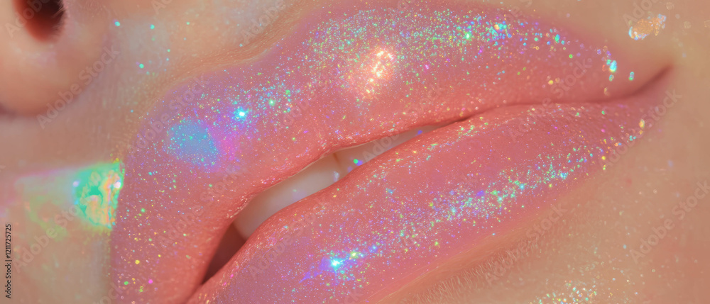 Poster lush gloss with sparkling texture and abstract shapes enhances the allure of lips