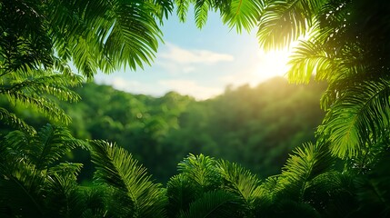 Lush Green Jungle with Sunlight Streaming Through Foliage Frame
