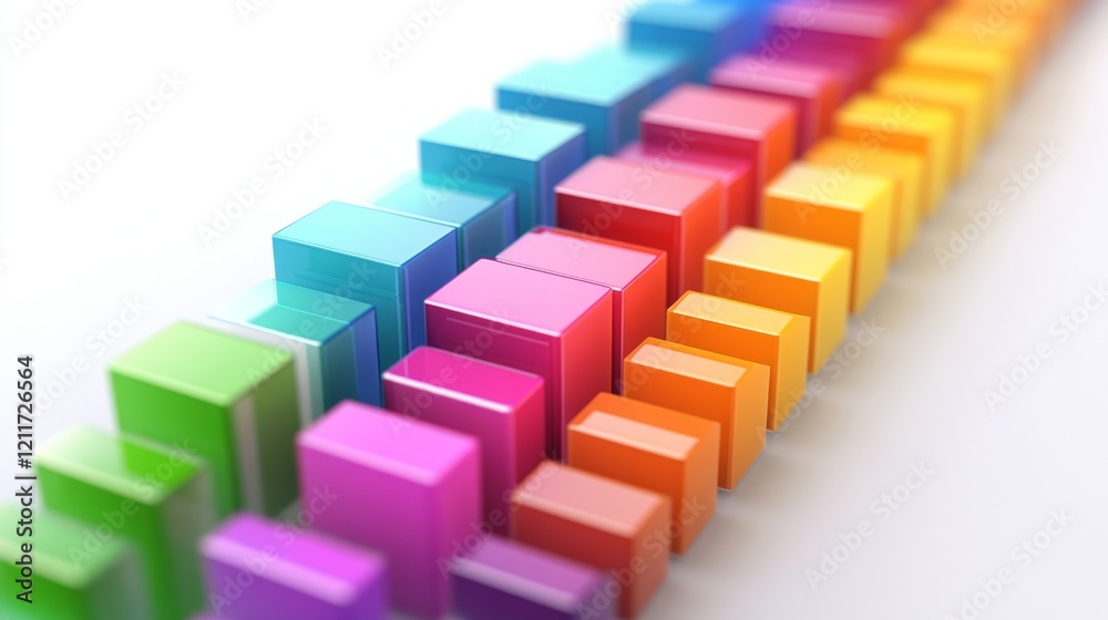 Aufkleber a vibrant d bar chart with rainbow-colored bars, each one labeled with clear data, set against a sim