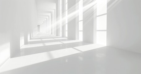 Fototapeta premium A bright, minimalist hallway with white walls and abundant natural light.