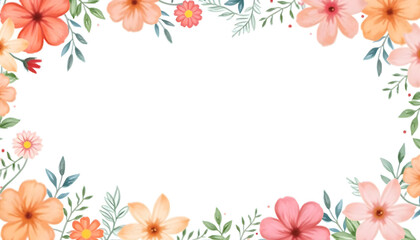 Naklejka premium A seamless watercolor floral border with a variety of vibrant flowers and subtle greenery, designed to frame text or images on a white background