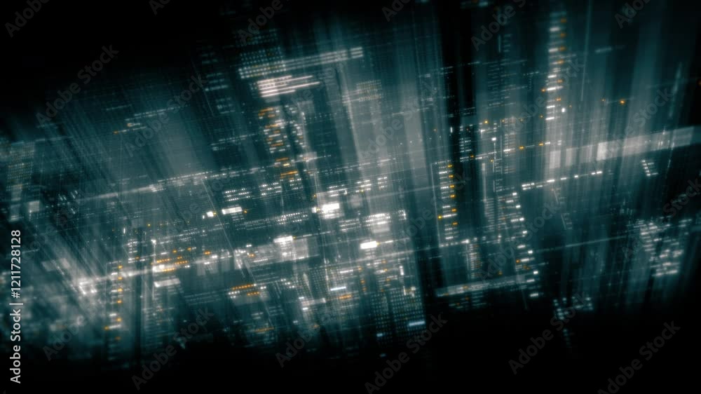 Fototapete Futuristic data matrix simulation featuring metaverse-inspired elements, an information network, and hi-tech digital data telemetry with encrypted numbers. A dynamic background for computer display