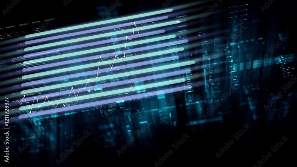 Fototapete Futuristic data matrix simulation featuring metaverse-inspired elements, an information network, and hi-tech digital data telemetry with encrypted numbers. A dynamic background for computer display