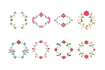 Colored Floral Border Frame on White Background, Elegant Design Elements Vector.
