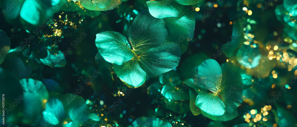 Aufkleber Vibrant green moss with soft texture and gold glitters creating a captivating natural display