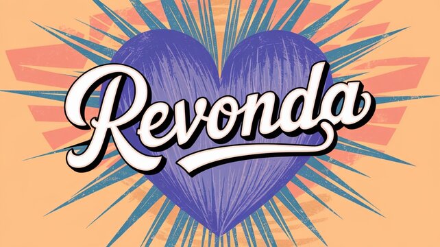 Vintage style illustration of name Revonda with blue heart design