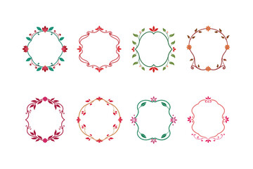 Colored Floral Border Frame on White Background, Elegant Design Elements Vector.