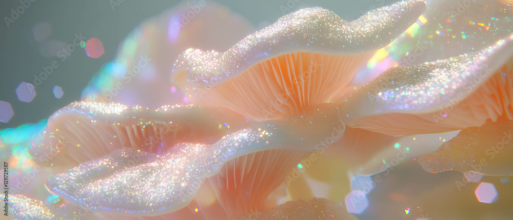 Poster intricate texture of mushroom gills with a shimmering and earthy appeal
