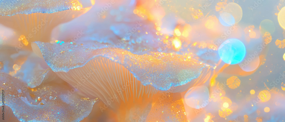 Poster elegant textures of mushroom gills with organic patterns and sparkling accents
