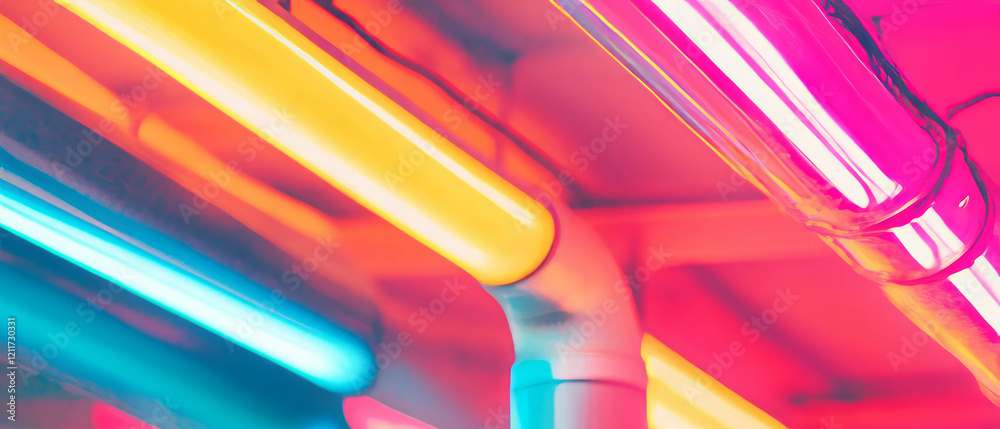 Poster bright neon tubes create vibrant texture and atmosphere in urban setting at night