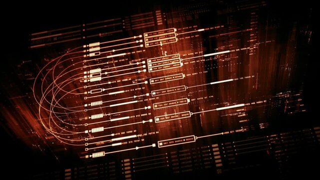Futuristic data matrix simulation featuring metaverse-inspired elements, an information network, and hi-tech digital data telemetry with encrypted numbers. A dynamic background for computer display