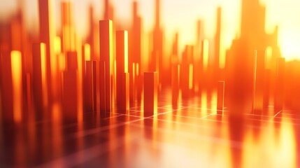 Bright gradient D bars rising from a digital floor with soft reflections, creating a futuristic data display on a neutral backdrop