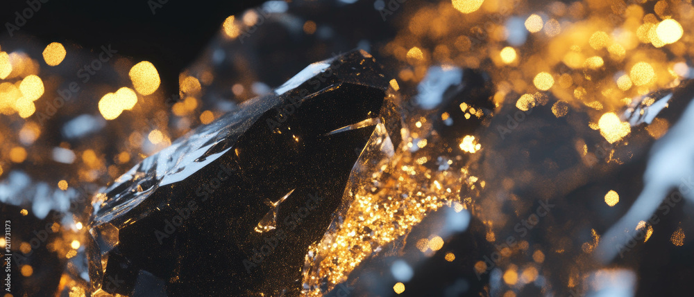 Poster shimmering obsidian and glittering volcanic rock create a striking visual contrast