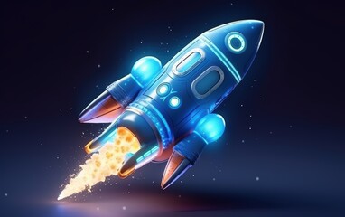 Fototapeta premium Blue Rocket Launching into Space