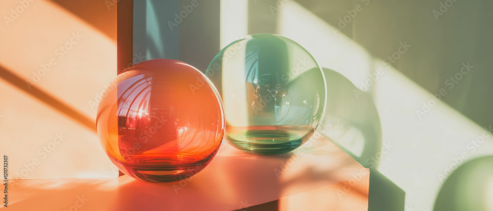 Poster Opaque glass spheres create a soft interplay of light and shadow in a serene setting
