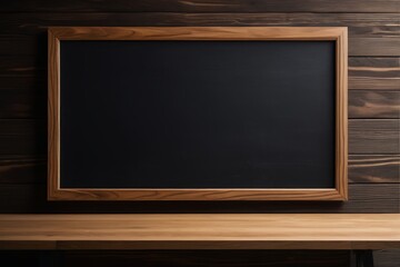 there is a blackboard on a wooden table with a wooden table top