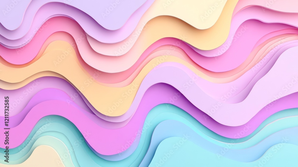 Fototapete Creative abstract graphic featuring layered paper-cut style shapes in pastel tones, creating a D visual effect with depth and texture