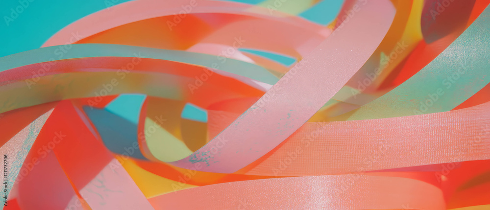 Aufkleber Colorful paper ribbons creating dynamic patterns in a vibrant display