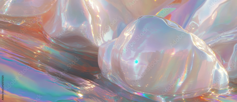 Poster Captivating textures of iridescent pearls on a smooth surface reflecting soft light
