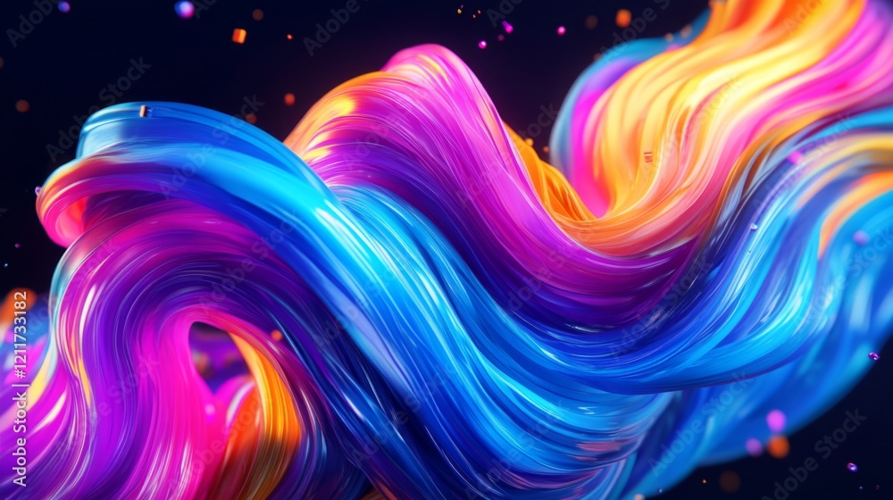 Fototapete dynamic data wave in vibrant neon colors, representing digital information flow on a black backgroun