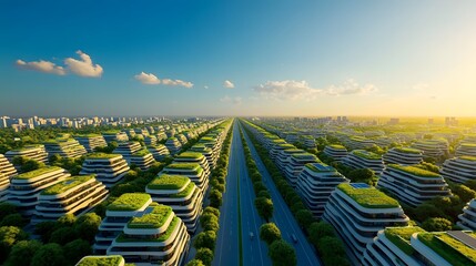 Fototapeta premium Futuristic Green City with Integrated Sustainability Features and Livable Urban Landscape