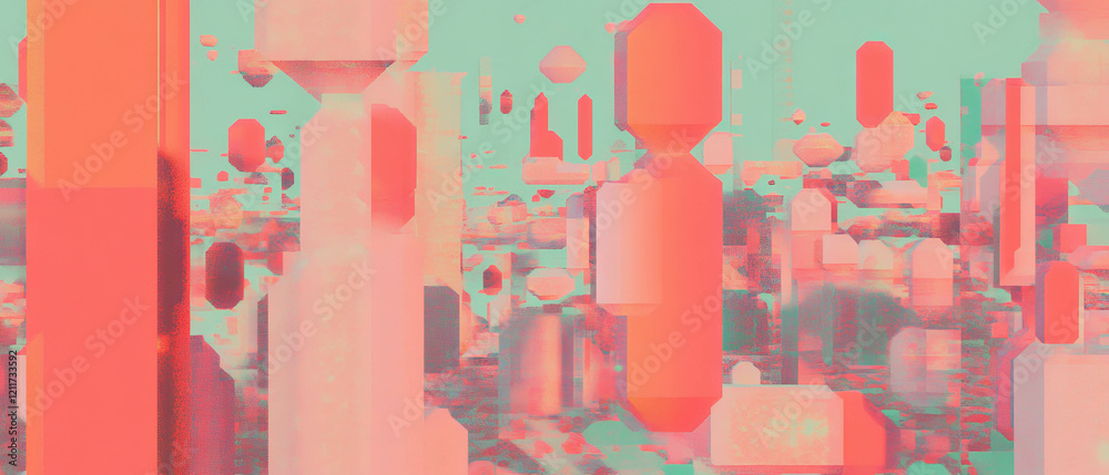 Poster exploration of vibrant pixelated patterns and geometric shapes in limited colors