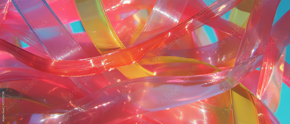 Poster Vibrant plastic ribbons with shiny surface creating beautiful textures in bright colors
