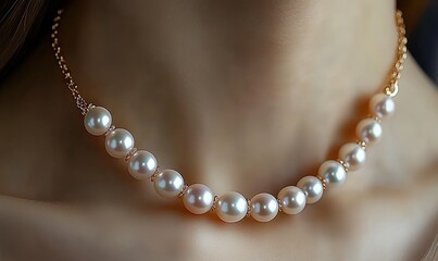 Obraz premium Elegant pearl necklace, gold chain, large pearls.