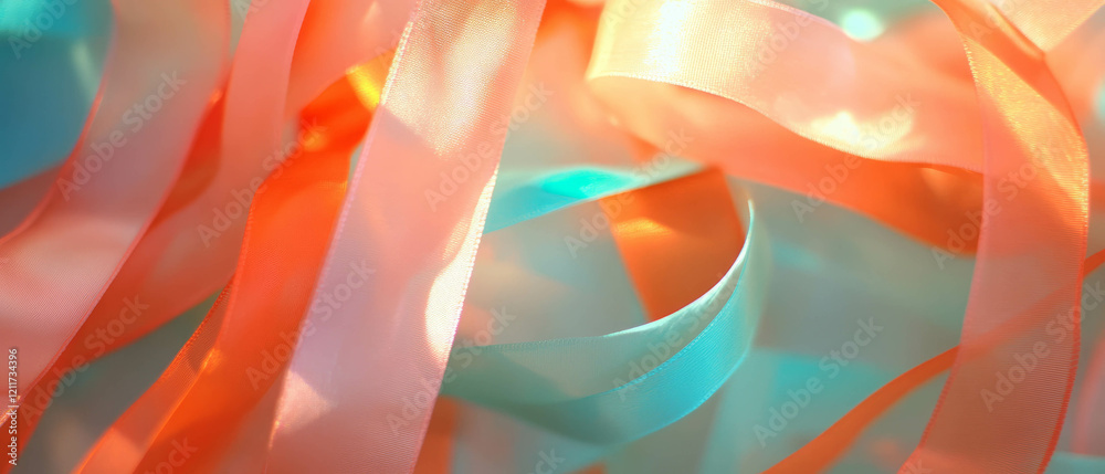 Poster Colorful polyester ribbons display vibrant textures and durability in close-up format