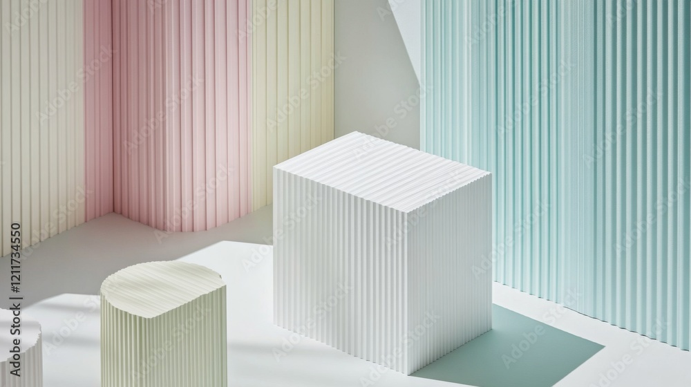 Leinwandbilder minimal d bar graph in pastel colors, with shadows cast across a white background, creating a soft a