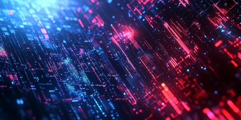 Obraz premium Abstract digital data flow with red and blue glowing lines.