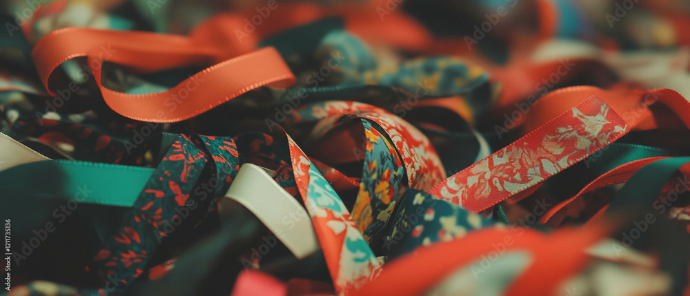 Poster Colorful printed ribbons with various textures and patterns in a vibrant assortment