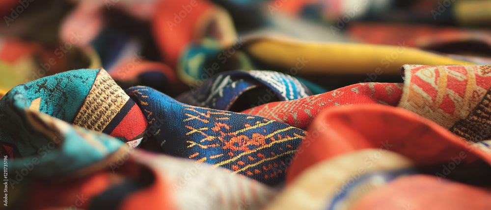 Poster Vividly patterned printed ribbons showcasing rich textures and diverse colors
