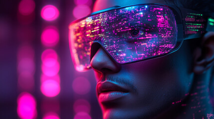 Person wearing futuristic data glasses