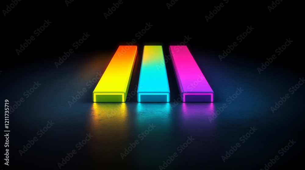 Leinwandbilder stylized bar graph with glowing bars in neon colors, set against a dark, tech-inspired background fo